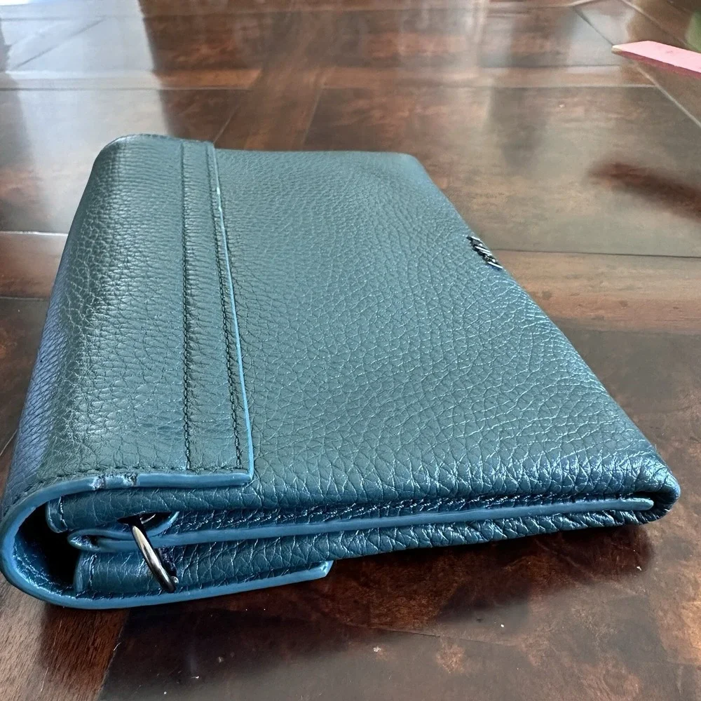 Botkier Handbag‎ Clutch Bag 7.5 Inch Green Teal Pebbled Leather No Chain Strap